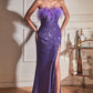 Strapless Feather Sequins Slit Gown by Ladivine CH147- Special Occasion/Curves