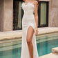 Strapless Feather Sequins Slit Bridal Gown by Ladivine CH147W - Special Occasion/Curves