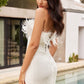 Strapless Feather Sequins Slit Bridal Gown by Ladivine CH147W - Special Occasion/Curves