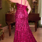 Fitted Sequin V-Neckline Leg Slit Gown by Cinderella Divine CM334C- Curves