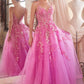 Floral Applique V-Neckline Ball Gown by Cinderella Divine CM347 - Special Occasion