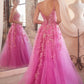 Floral Applique V-Neckline Ball Gown by Cinderella Divine CM347 - Special Occasion