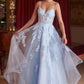 Floral Applique V-Neckline Ball Gown by Cinderella Divine CM347 - Special Occasion