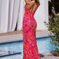 Sequin Printed V-Neckline Leg Slit Gown by Cinderella Divine CM350 - Special Occasion