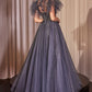 Embellished Layered Tulle V-Neckline Gown by Cinderella Divine CM359 - Special Occasion/Curves