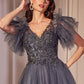 Embellished Layered Tulle V-Neckline Gown by Cinderella Divine CM359 - Special Occasion/Curves