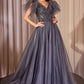 Embellished Layered Tulle V-Neckline Gown by Cinderella Divine CM359 - Special Occasion/Curves