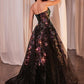 Floral Strapless V-Neckline Gown by Cinderella Divine CR380 - Special Occasion