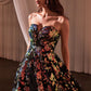 Floral Strapless V-Neckline Gown by Cinderella Divine CR380 - Special Occasion