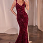 Fitted Velvet Sequin Mermaid Dress by Ladivine CR381 - Special Occasion