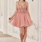 Beaded V-Neckline Layered Tulle Short Dress by Cinderella Divine CY022 - Special Occasion/Curves