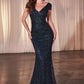 Beaded Cap Sleeve Mermaid Gown by Cinderella Divine CZ0029 - Special Occasion