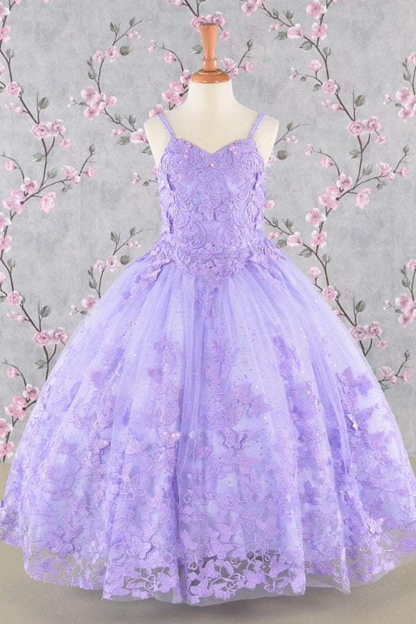 Butterfly Sequin Sweetheart Neckline Kids Mini Quince Dress by Elizabeth K - GK114