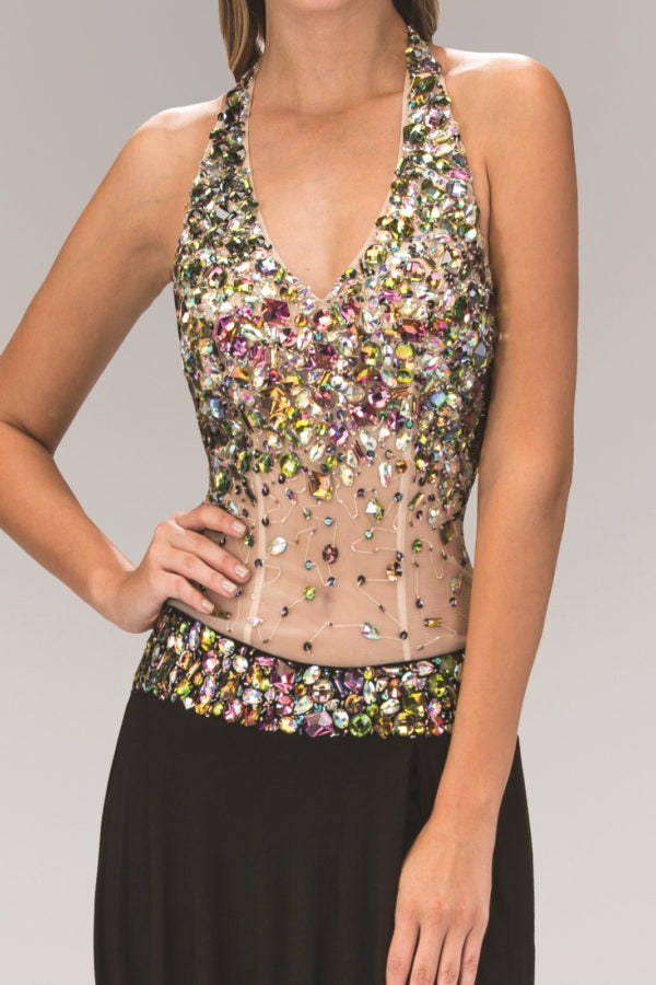 Embellished Halter Neck A-Line Dress by Elizabeth K - GL1070