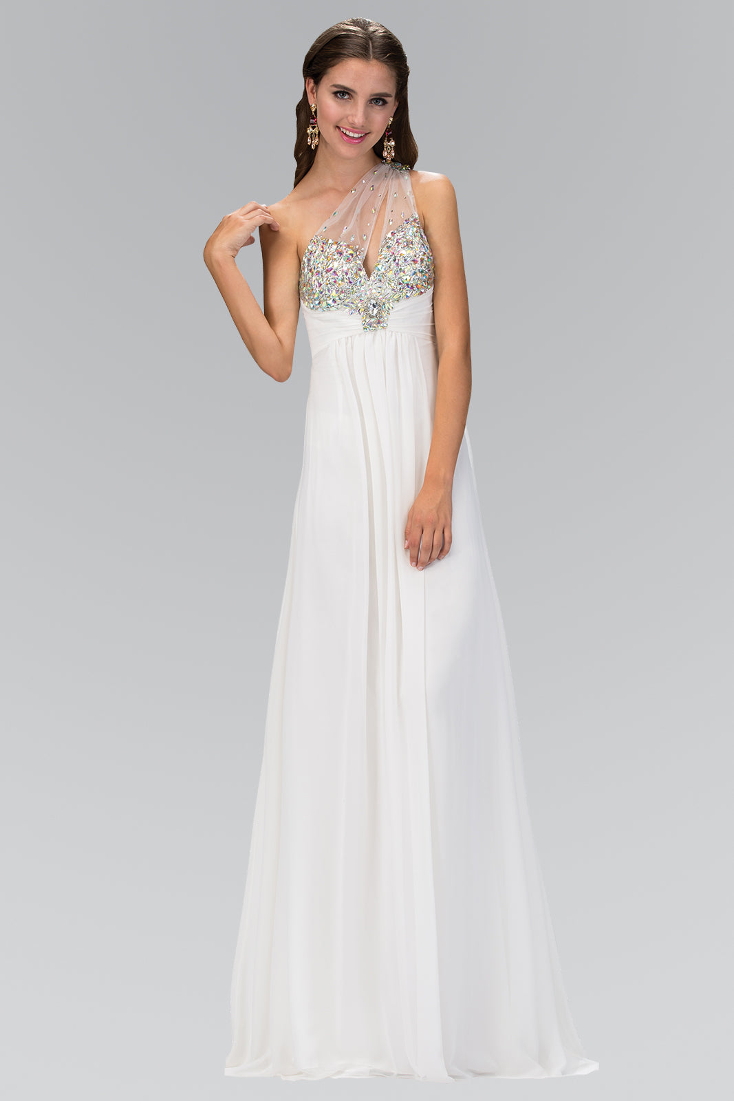 Embellished One Shoulder Asymmetric Neckline Dress by Elizabeth K - GL1138