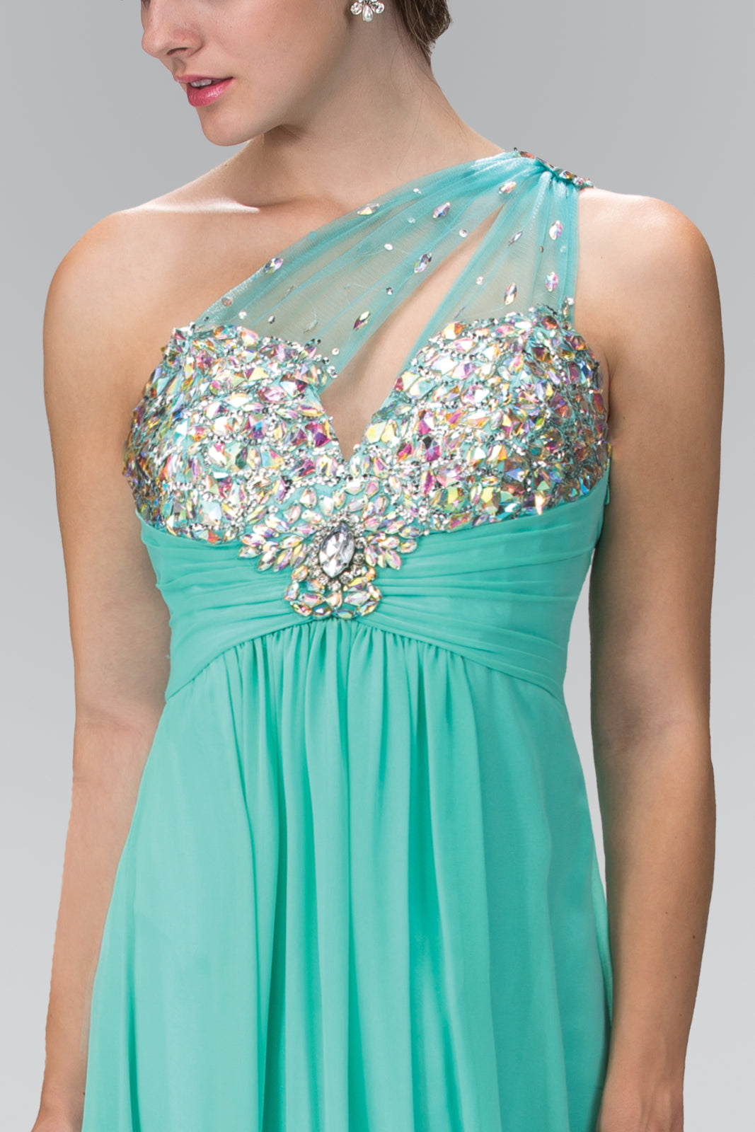 Embellished One Shoulder Asymmetric Neckline Dress by Elizabeth K - GL1138