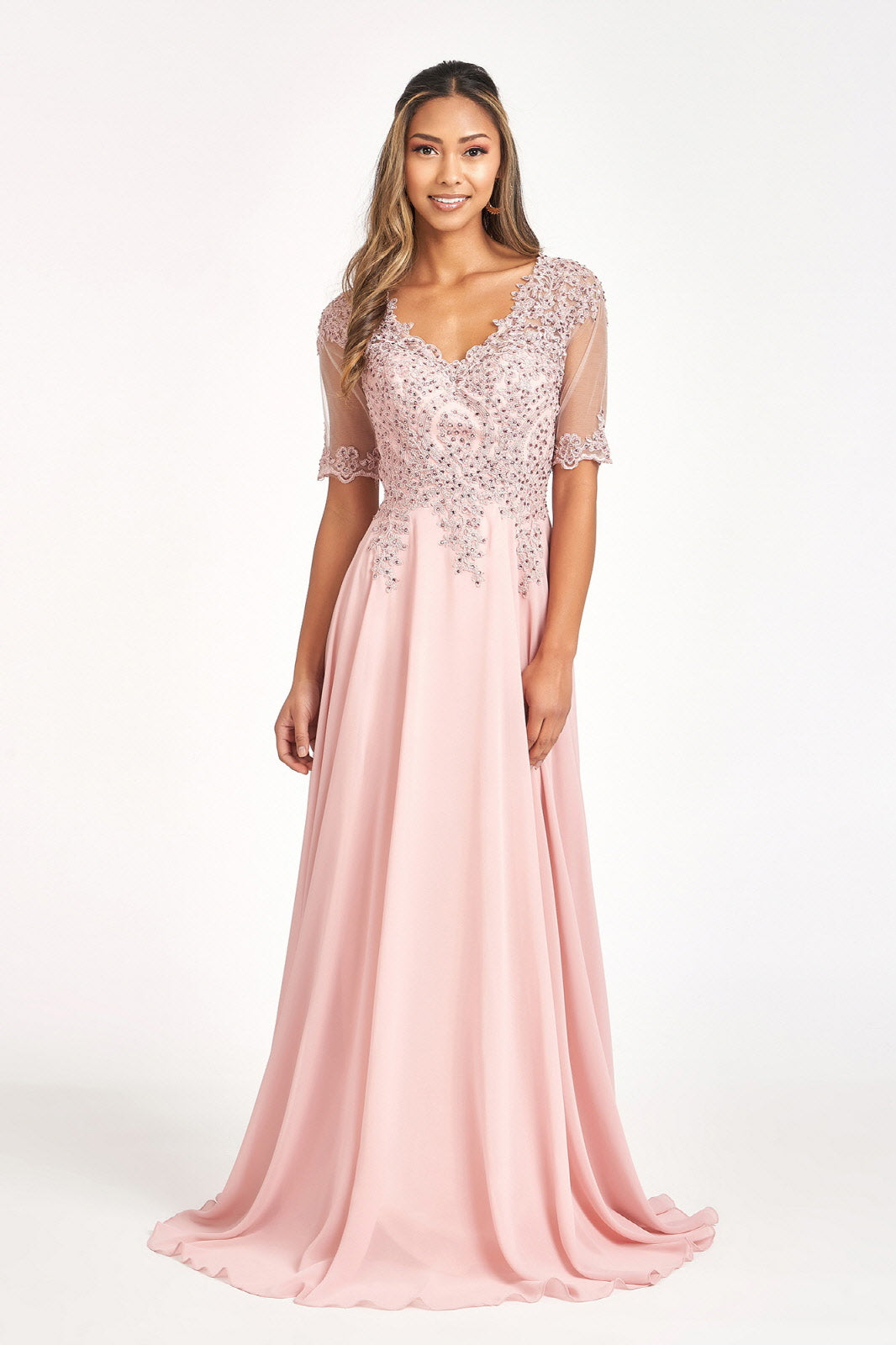 Elizabeth K - GL1982 - Embroidery Chiffon V-Neckline Ballgown Quinceanera Dress