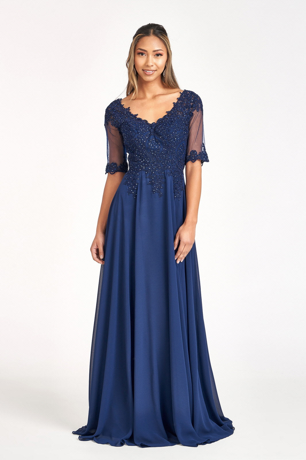 Elizabeth K - GL1982 - Embroidery Chiffon V-Neckline Ballgown Quinceanera Dress