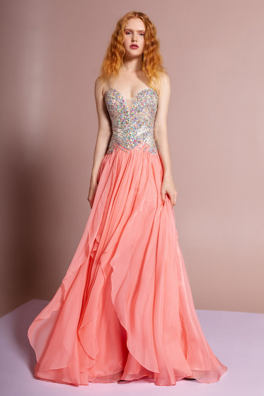 Chiffon Strapless Sequin Sweetheart A-Line by Elizabeth K - GL2092 - Special Occasion/Curves