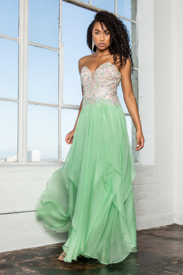 Chiffon Strapless Sequin Sweetheart A-Line by Elizabeth K - GL2092 - Special Occasion/Curves