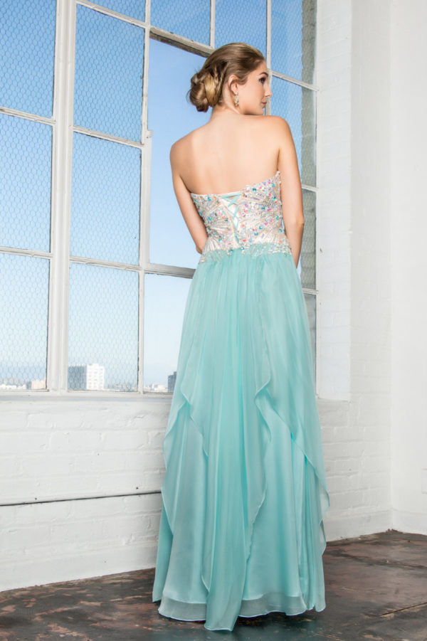 Chiffon Strapless Sequin Sweetheart A-Line by Elizabeth K - GL2092 - Special Occasion/Curves