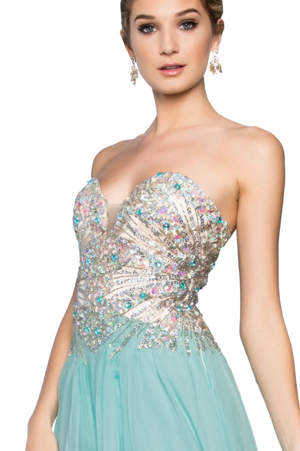 Chiffon Strapless Sequin Sweetheart A-Line by Elizabeth K - GL2092 - Special Occasion/Curves