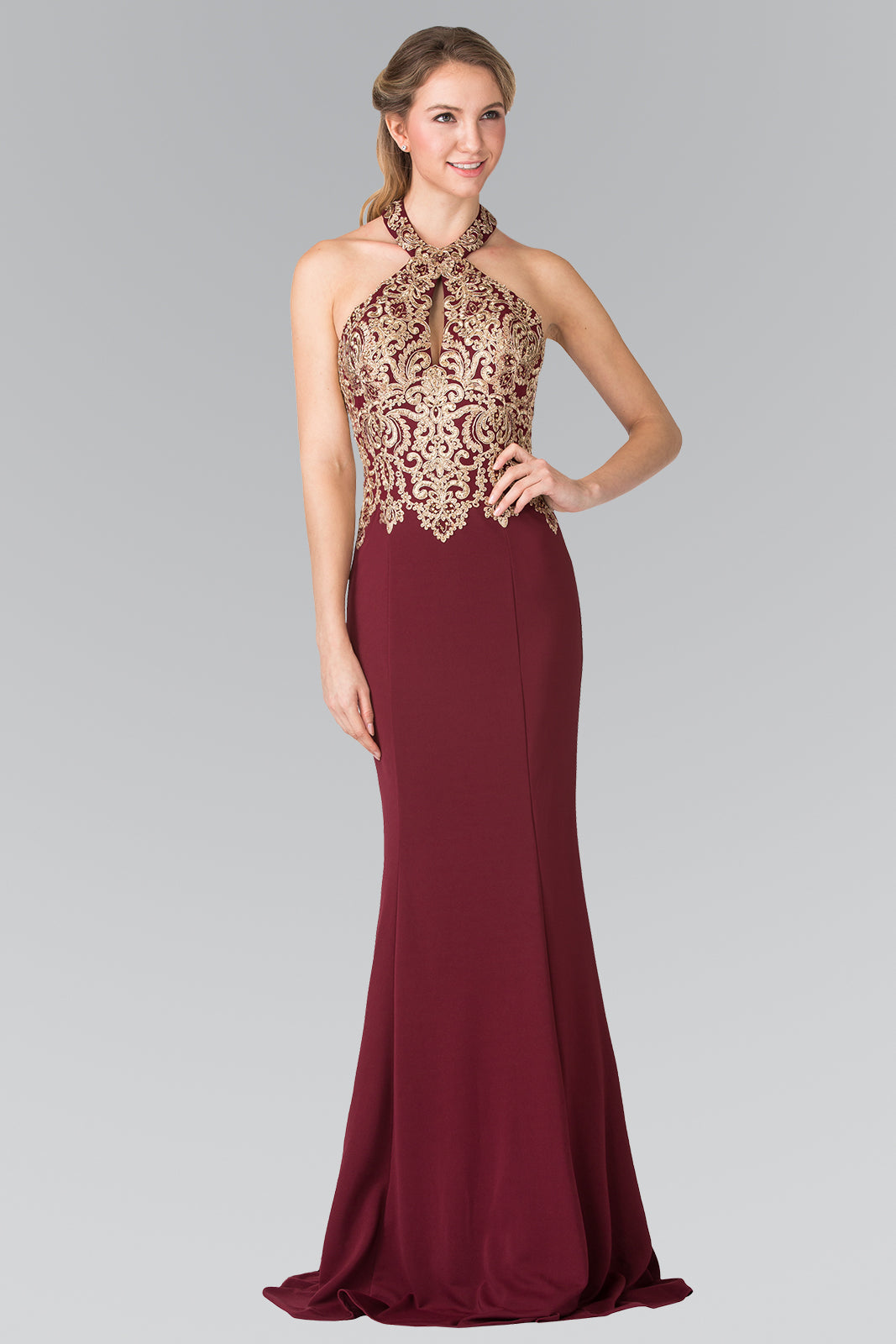 Elizabeth K - GL2231 - Embroidered Halter Neck Mermaid Dress