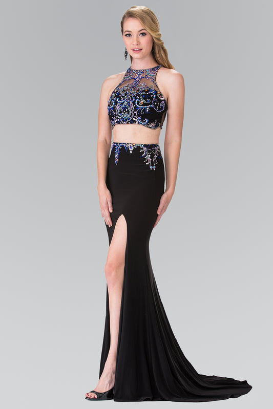 Beaded Two-Piece Halter Neck Dress by Elizabeth K - GL2277