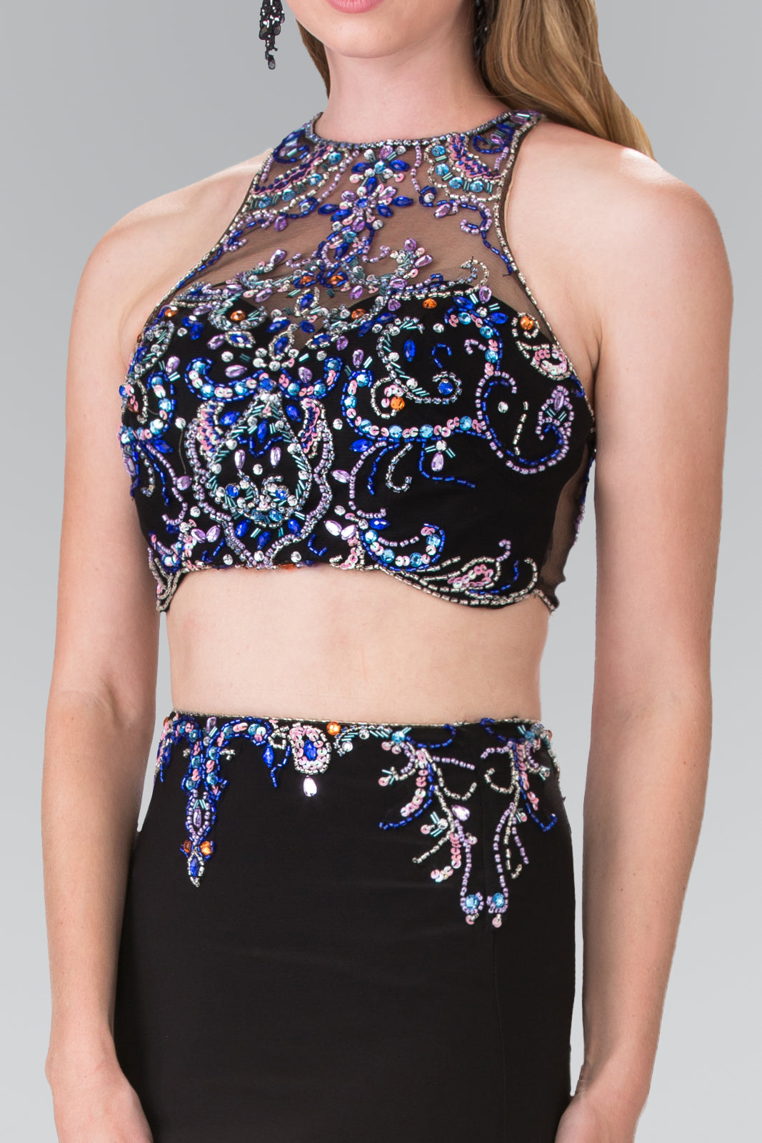 Beaded Two-Piece Halter Neck Dress by Elizabeth K - GL2277