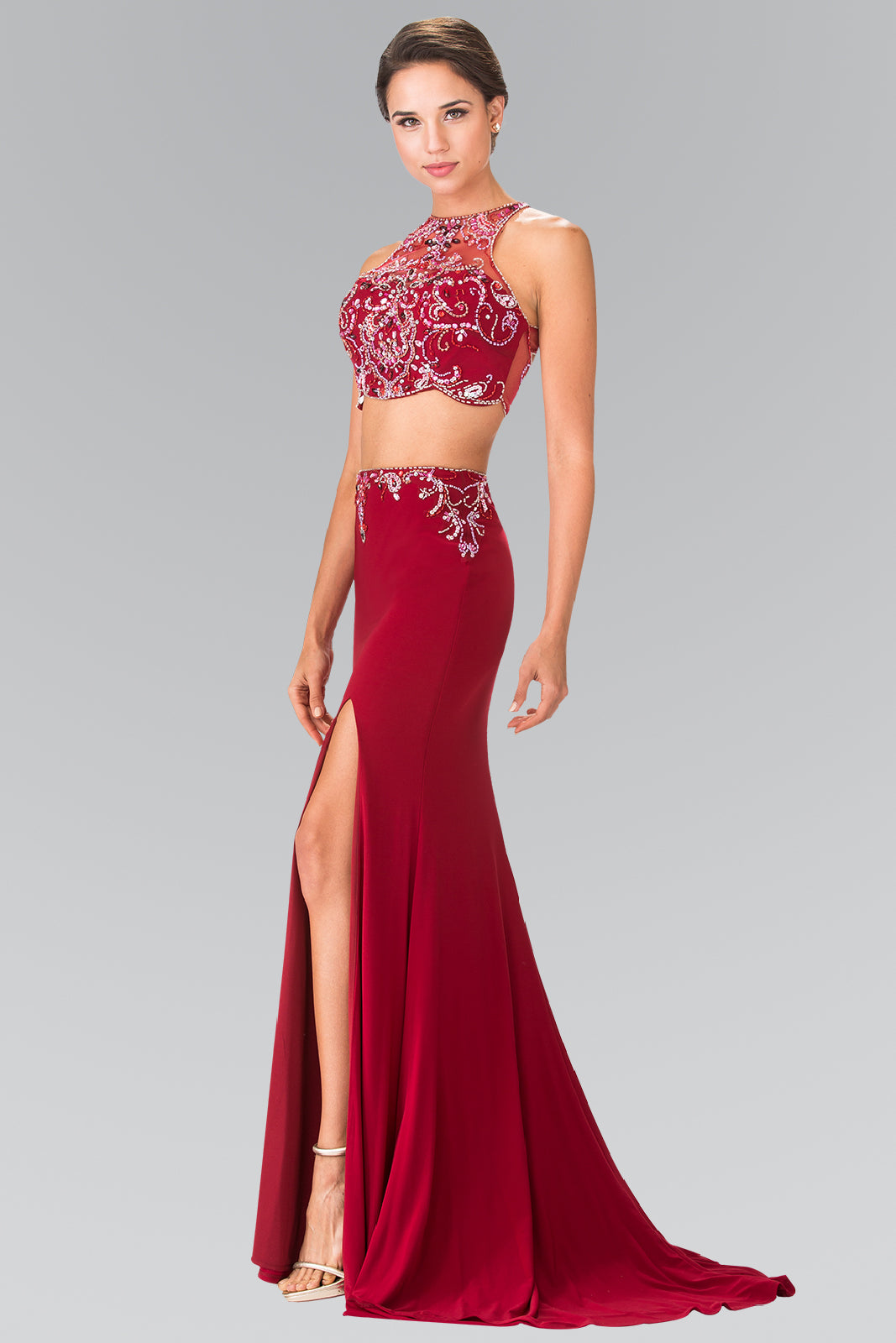 Beaded Two-Piece Halter Neck Dress by Elizabeth K - GL2277