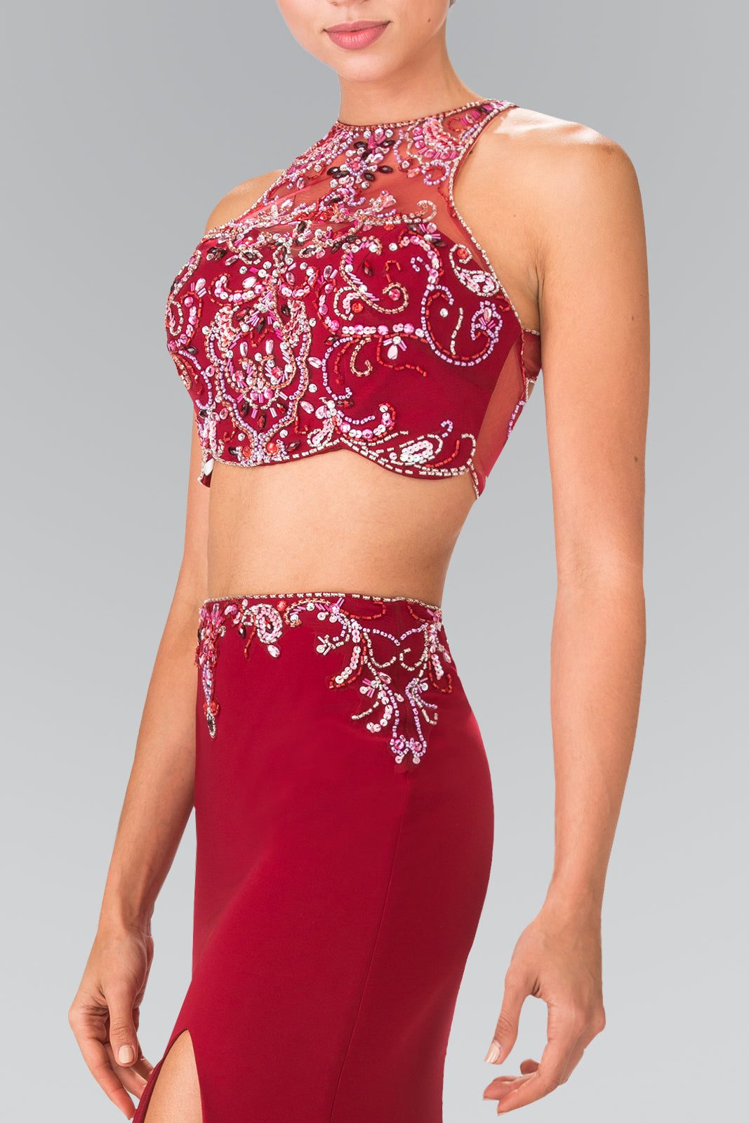 Beaded Two-Piece Halter Neck Dress by Elizabeth K - GL2277