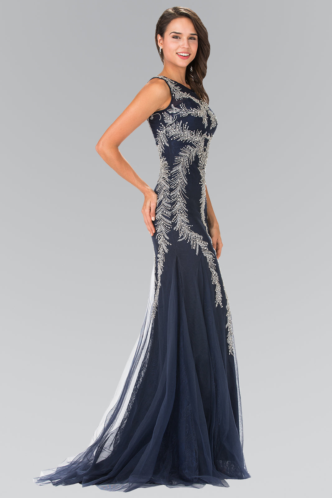 Beaded Lace Boat-Neck Mermaid Dress by Elizabeth K - GL2289 - Special Occasion