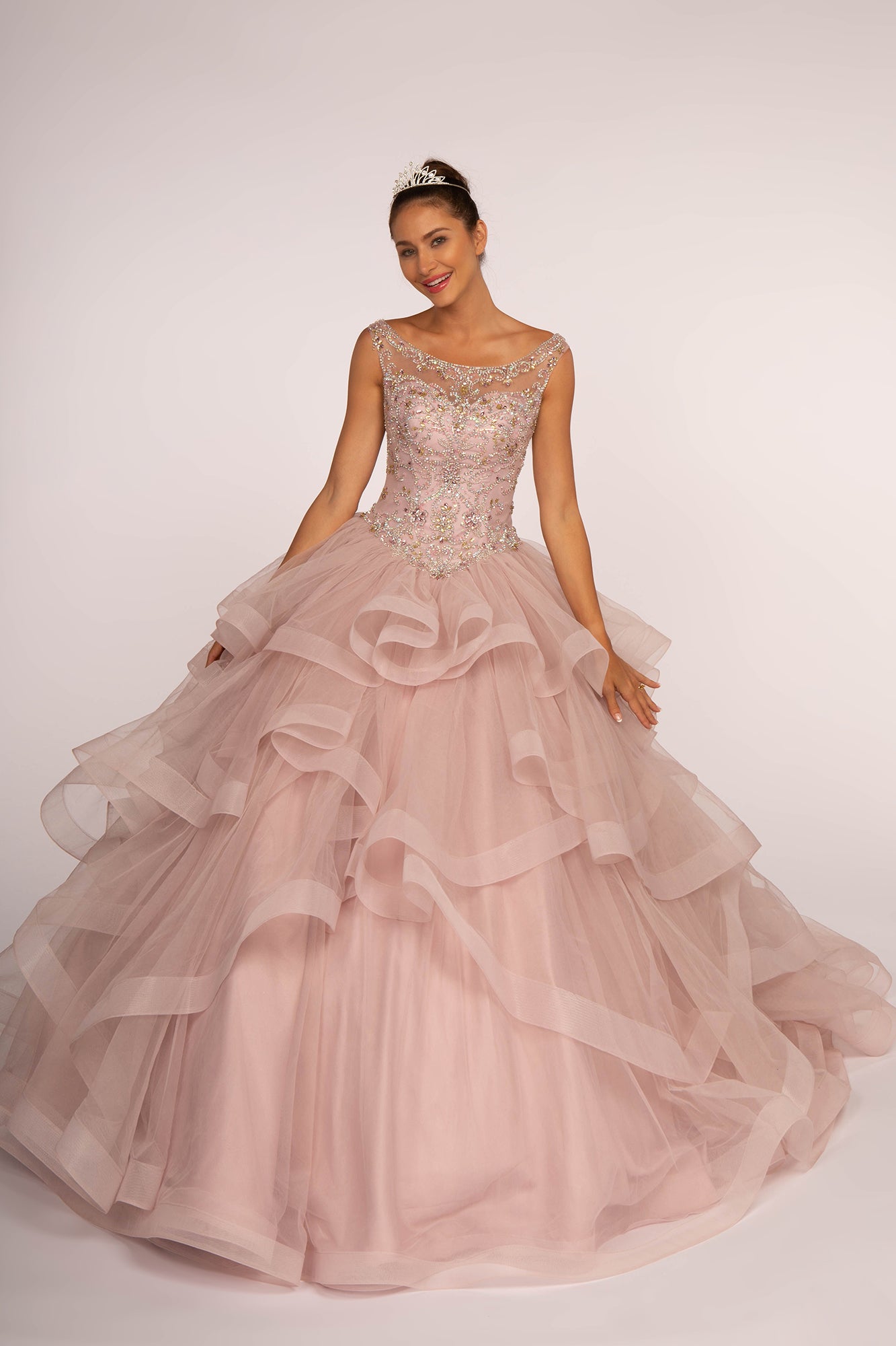 Elizabeth K - GL2517 - Embellished Boat Neck Layered Quinceanera Dress