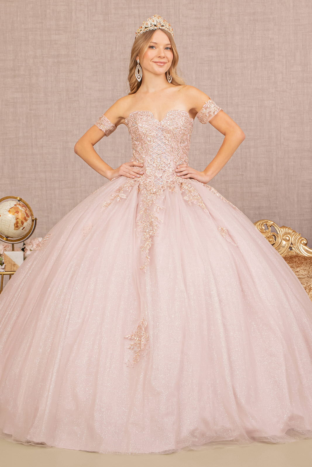 Elizabeth K - GL2604 - Mesh Jewel Sweetheart Neck Quinceanera Dress