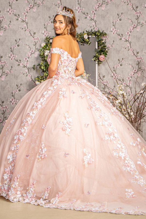 3-D Flower Off-Shoulder Sweetheart Neckline Quinceanera Dress by Elizabeth K - GL3182