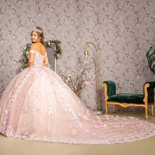 3-D Flower Off-Shoulder Sweetheart Neckline Quinceanera Dress by Elizabeth K - GL3182