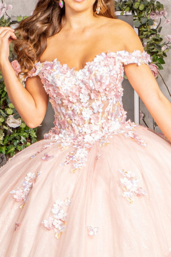 3-D Flower Off-Shoulder Sweetheart Neckline Quinceanera Dress by Elizabeth K - GL3182