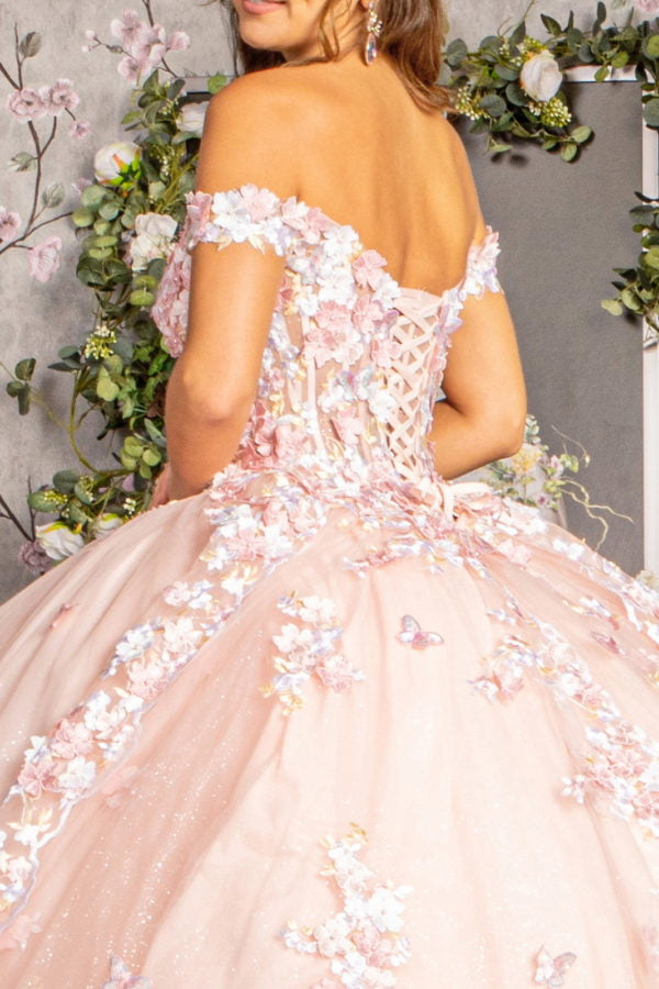 3-D Flower Off-Shoulder Sweetheart Neckline Quinceanera Dress by Elizabeth K - GL3182