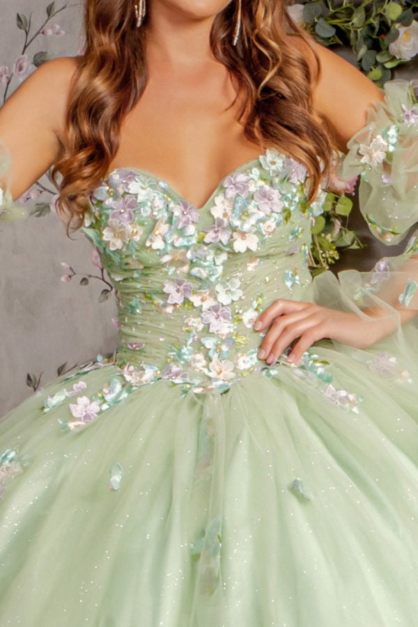 3D Flower Sweetheart Neckline Quinceanera Dress by Elizabeth K - GL3300