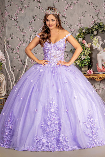 Jewel Glitter Spaghetti Strap Quinceanera Dress by GLS by Gloria - GL3302