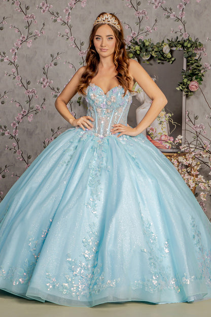 3D Flower Embroidery Strapless Quinceanera Dress by GLS by Gloria - GL3332