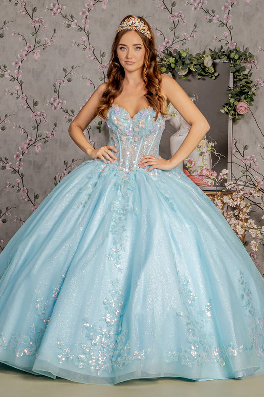 3D Flower Embroidery Strapless Quinceanera Dress by GLS by Gloria - GL3332