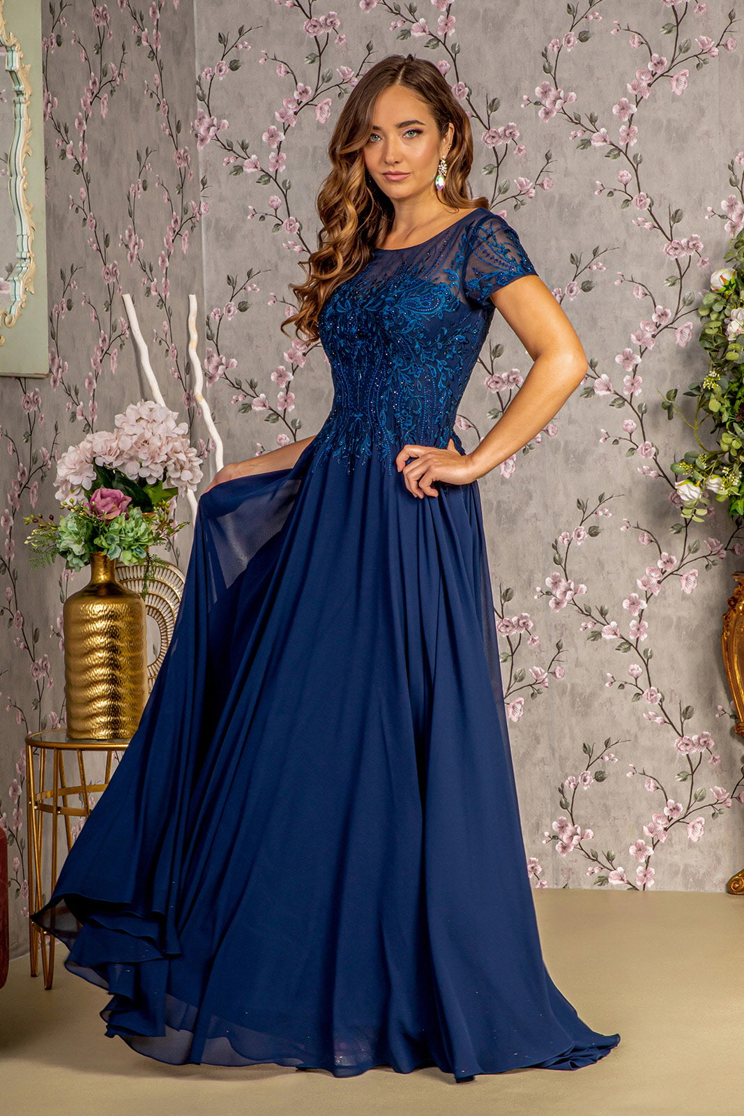 Embroidery Boat Neckline A-Line Women Formal Dress by GLS by Gloria - GL3362 - Special Occasion/Curves