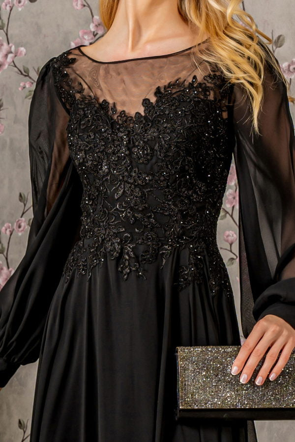 Floral Embroidery Long Sleeve A-Line Women Formal Dress by GLS by Gloria - GL3363 - Special Occasion/Curves