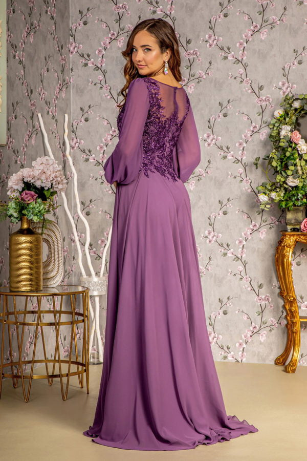 Floral Embroidery Long Sleeve A-Line Women Formal Dress by GLS by Gloria - GL3363 - Special Occasion/Curves