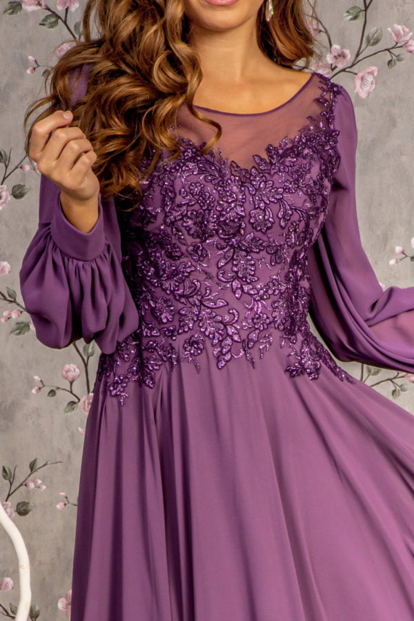 Floral Embroidery Long Sleeve A-Line Women Formal Dress by GLS by Gloria - GL3363 - Special Occasion/Curves