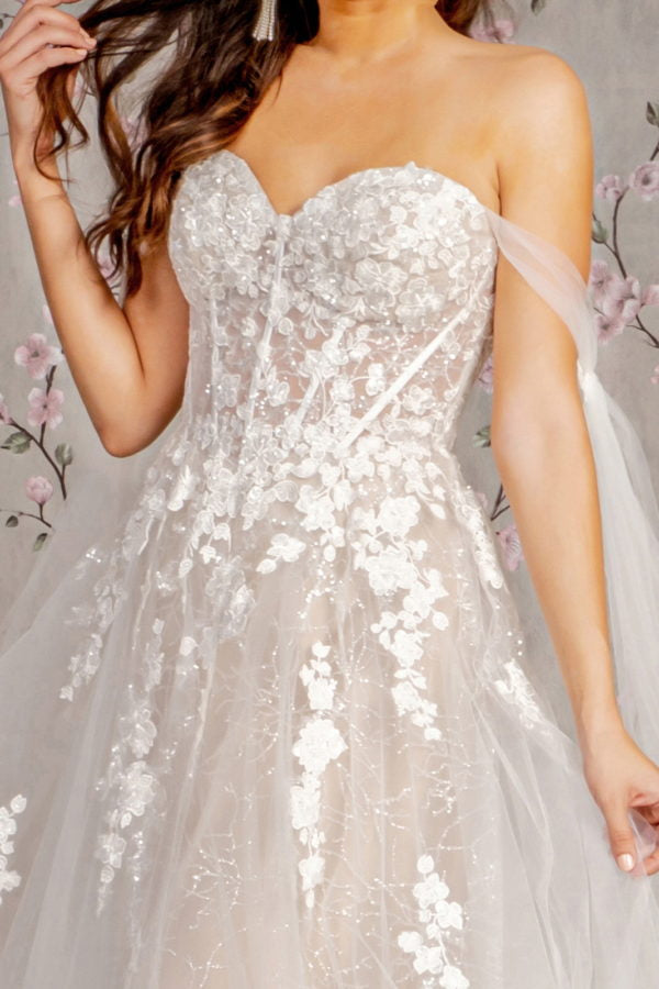 Floral Off Shoulder A-Line Women Bridal Dress by GLS by Gloria - GL3428 - Special Occasion/Curves