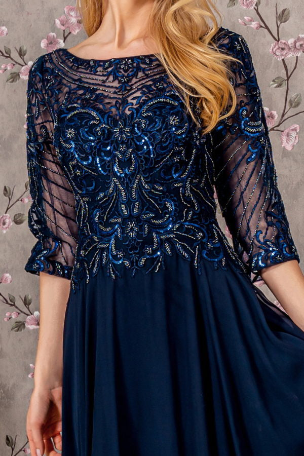 Sequin Chiffon Boat Neckline A-Line Women Formal Dress by GLS by Gloria - GL3446 - Special Occasion/Curves