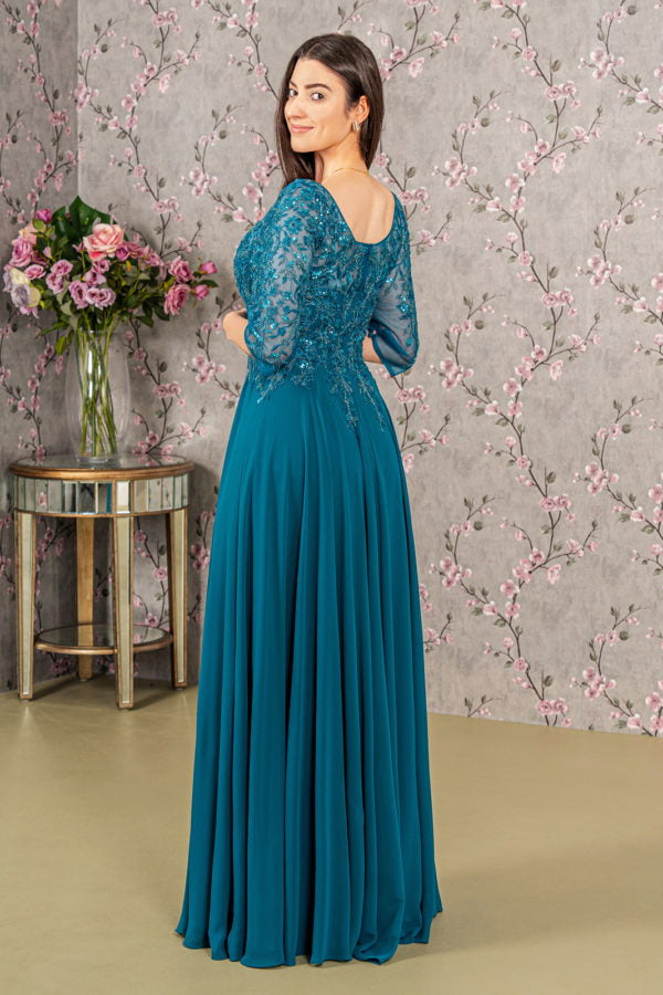 Embroidery Chiffon Boat Neckline Women Formal Dress by GLS by Gloria - GL3447 - Special Occasion/Curves