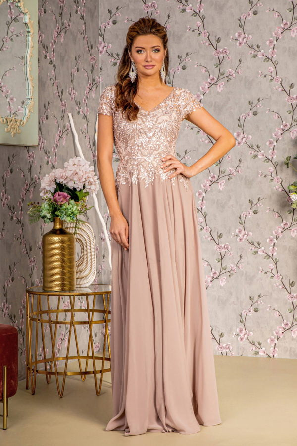 Embroidery Sequin V-Neck A-Line Women Formal Dress by GLS by Gloria - GL3450 - Special Occasion/Curves